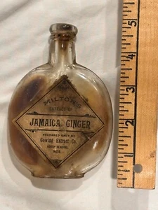 Rare North Reading MA Jamaica Ginger pumpkinseed flask labeled c.1890 - Picture 1 of 3