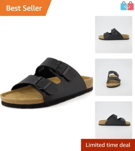 Stylish Black Nappa Men's Sandals with 1.25'' Cork Footbed - Comfortable Fit - Picture 1 of 8