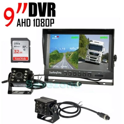 9" DVR Monitor+ 2x AHD 1080P Car Rear View Backup Camera RV Bus Truck Semi Box - Image 1 of 4