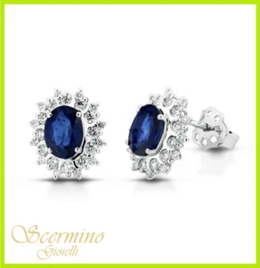 ORECCHINI IN ORO BIANCO 18K: ZAFFIRI E DIAMANTI NATURALI 3.37 CARATI CERTIFICATO - Foto 1 di 4