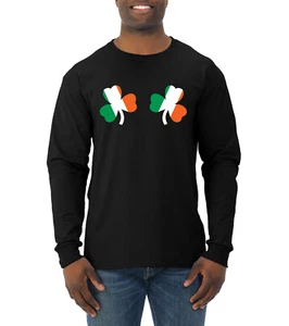 Irish Flag Shamrocks Breasts St. Patricks Day Men Long Sleeve Shirt - Picture 1 of 17