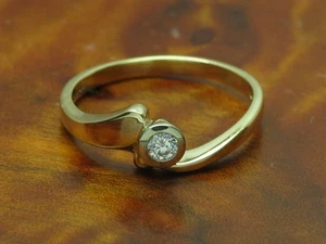 14kt 585 Bicolour Gold Ring With 0,13ct Brilliant Solitaire Trim/Diamond/ RG57, - Picture 1 of 6