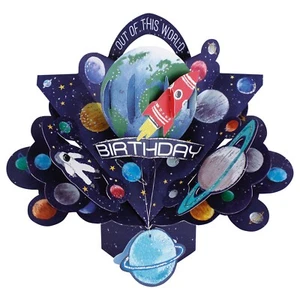 Biglietto di compleanno 3D cartolina pop up razzi spaziali pianeti ragazzo nipote nipote - Foto 1 di 3