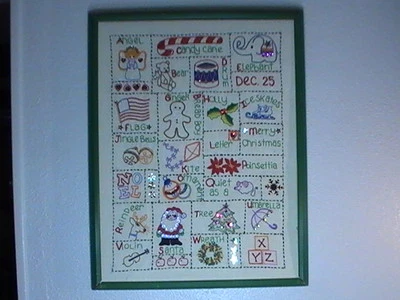 Alphabet Holiday Sampler Needlepoint Embroidery Cross Stitch 1970s 19.5 x 15.5  - Image 1 of 4