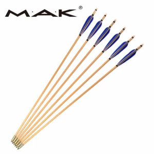 6Pcs 31.5" Wooden Arrows Archery 8.5mm Real Turkey Feather For 20-70lbs Long Bow - Picture 1 of 8