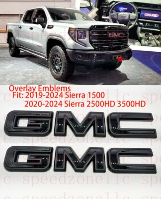 Front Rear Black Emblem Overlay 2019-2024 GMC Sierra 1500 2500HD 3500HD - Image 1 of 4