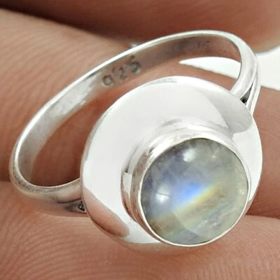 Anillo de cóctel de piedra lunar arco iris natural regalo para mujer talla 7 plata 925 N2 Foto 1 de 4