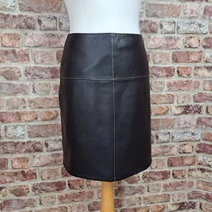 Per Una Leather Mini Skirt 10 Black Straight Patchwork - Picture 1 of 9