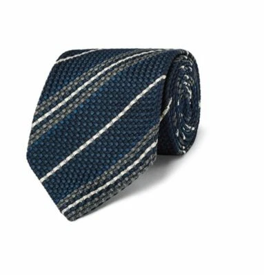 Drake's Men's Green Blue Striped Shantung Silk Neck Tie 3.25" Wide silk London - Image 1 of 3