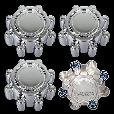 4 Chrome FORD F250 F350 SD Excursion 8 Lug Wheel Center Hub Caps Rim Dust Covers - Image 1 of 4