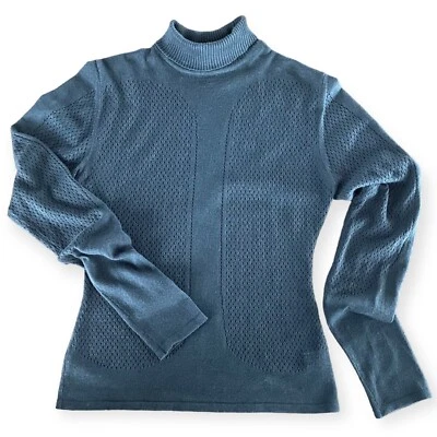 Vintage 90s Rozae Nichols Mesh Longsleeve Turtleneck Top SZ M Blue - Изображение 1 из 4
