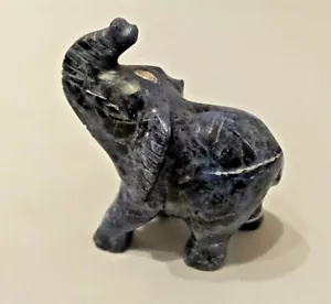 LAPIS LAZULI STONE CARVED ELEPHANT FIGURINE 3"X3" - Picture 1 of 4