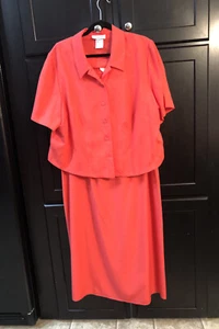 Lady Dorby Women's Coral Polyester Mid Length 2 Piece Dress Size 20W Short Sleev - Picture 1 of 12