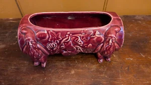 VTG Shawnee USA Gnome Log Planter Burgandy Glazed Art Pottery Pot 7.75"L x 3.5"H - Picture 1 of 8