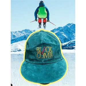 Vintage Black Comb Mountain Ski Hat Merkley - Turquoise Suede - cool Strap!! - Picture 1 of 10