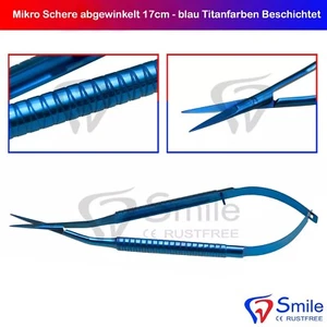 Mikro Chirurgie Castroviejo Schere abgewinkelt 17cm chirurgische Naht Blau Titan - Bild 1 von 3