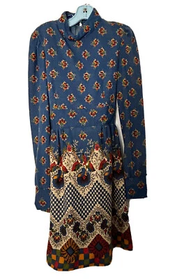 VTG 60s CONNIE SAGE Boho Floral trim GIRLS' DRESS long sleeve high neck XL - Image 1 of 3