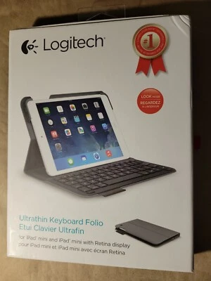 open box Logitech Ultra thin Keyboard folio iPad mini Gray w/ Charging Cable - Image 1 of 4
