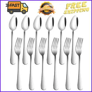 Set of 12 Stainless Steel Dinner Forks and Spoons Silverware Set Heavy-Duty / US - Picture 1 of 12
