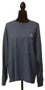 Carhartt Mens Crewneck Long Sleeve Work T Shirt Blue w Pocket Size Large - Picture 1 of 4