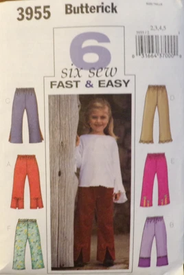 Butterick Sewing Pattern 3955 Girls Pants Elastic Waist 6 Styles  Size 2-5 CUT - Image 1 of 4