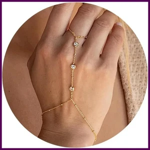 Hand Kette Ring Armband Schmuck für Damen Mädchen zierlich 14k vergoldet trendy - Bild 1 von 23