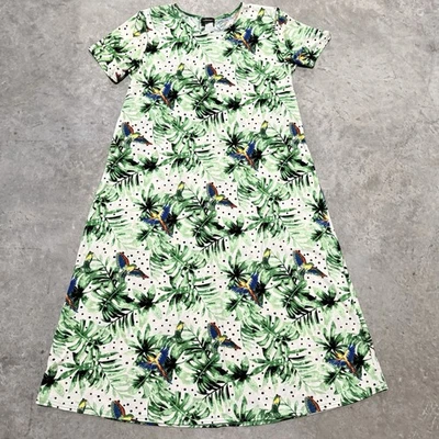 Vintage Jostar Dress Women Large Tropical Parrot A-Line Stretch Midi Comfort - Image 1 of 4