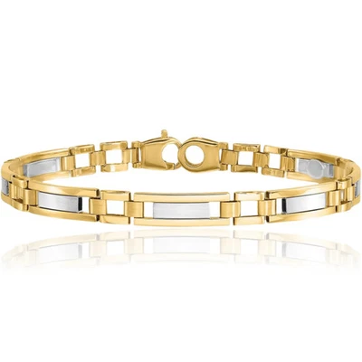Brazalete de cadena de eslabones de oro macizo de dos tonos de 14K para hombre Foto 1 de 4