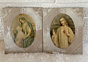 2 ANTIGUAS LITOGRAFÍAS Enmarcadas Grabadas Marco de Lata JESÚS Sagrado Corazón Santísima Madre - Imagen 1 de 12