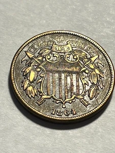 1864 2 Cent Piece/Large Motto/XF+++ #18611-2 - Picture 1 of 3