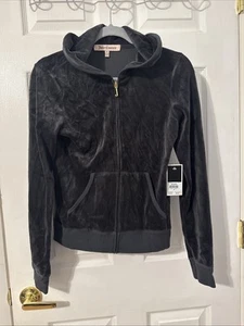 SUDADERA CON CAPUCHA DE TERCIOPELO JUICY COUTURE DE COLECCIÓN - Luxe For Life negra nueva con etiquetas talla mediana - Imagen 1 de 19