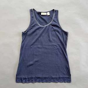 DKNY Jeans canotta donna grande blu a costine bordo in pizzo Y2K - Foto 1 di 6
