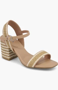 New..! MIA Haidee Woven Raffia Trims Block Heels Sandal Sz 8M Ankle Strap - Picture 1 of 6
