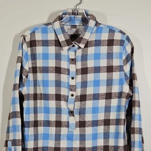 Jachs Girlfriend Ladies' Flannel Shirt Blue White Brown Size Medium - Picture 1 of 9