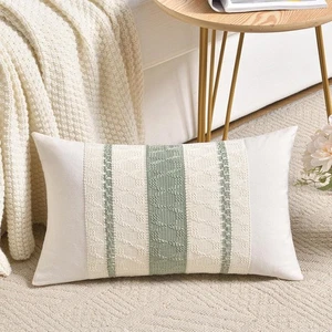 Fancy Homi Sage Green Boho Lumbar Pillow Cover 12x20" Rustic Decor - Picture 1 of 5