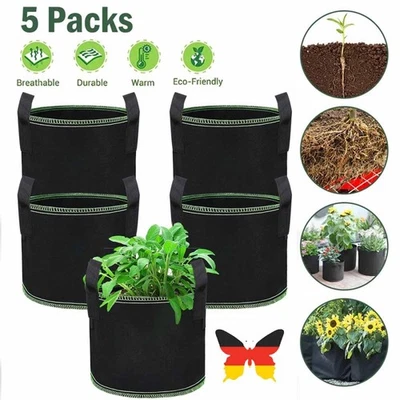 5tlg/set Pflanzsäcke Mit Henkeln Pflanztasche Grow Plant Bags Pflanzbehälter 12L - Bild 1 von 4