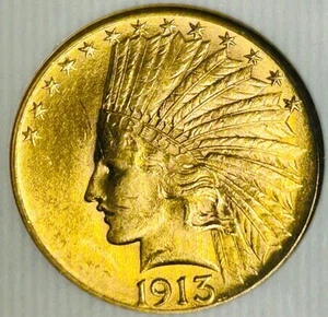 1913 P $10 US Dollar Eagle Indian Head Gold Coin MS-62 Graded NGC - Picture 1 of 4
