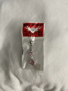 Curved Barbell Body Jewelry W/Pink Rhinestone @End & Pink Heart Drop - Picture 1 of 1