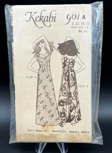 Vtg Kekahi Hawaiian MuuMuu Sewing Pattern 901 A Long SZ 6-18 Uncut w/Back Panel - Picture 1 of 3