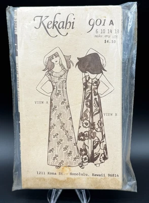 Vtg Kekahi Hawaiian MuuMuu Sewing Pattern 901 A Long SZ 6-18 Uncut w/Back Panel - Image 1 of 3