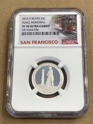 2013 S Peace Memorial Silver Quarter NGC PF 70 Ultra Cameo Trolley - Image 1 of 2