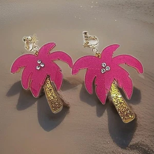 Pendientes colgantes de oro rosa palmera plástico tornillo trasero audaz divertido - Imagen 1 de 12