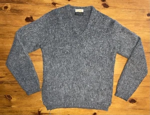 Suéter Pullover Vintage Años 60 Mohair Kurt Cobain Gris Difuso Cuello en V Hombres Mediano - Imagen 1 de 7