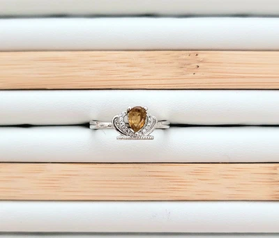 Anillo de plata piedra de nacimiento de octubre redondo turmalina amarilla/verde/rosa natural Foto 1 de 4