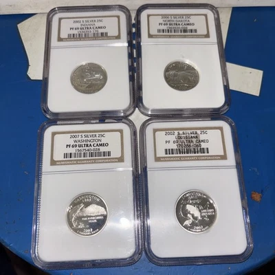 Indiana  North Dakota Washington Louisiana Silver Proof Quarters NGC PF 69 UC - Image 1 of 2