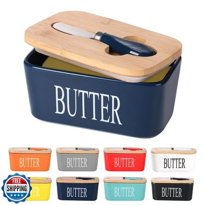 Lxmons Ceramic Butter Dish with Wooden Lid, Large Butters Contain - Image 1 of 4