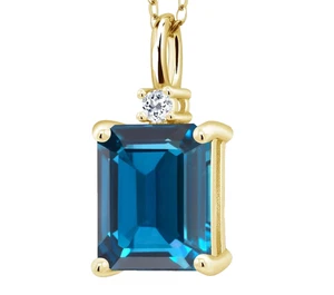 925 Gelbgold Versilbert Smaragd London Blau Topas Und Weiß Topas Anhänger - Bild 1 von 4