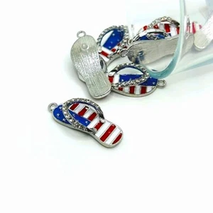 4, 20 or 50 BULK pcs Red White and Blue Flip Flop Charms -US Seller- EN1321 - Picture 1 of 5