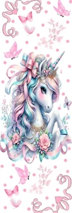 ROSE UNICORN,PINK BUTTERFLIES,FLOWERS,RIBBON-UNIQUE EXQUISITE LAMINATED BOOKMARK - Picture 1 of 1