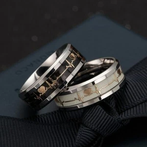 Anillo Luminoso De Acero Inoxidable Para Hombre Y Mujeres Brilla En La Oscuridad - Picture 1 of 16